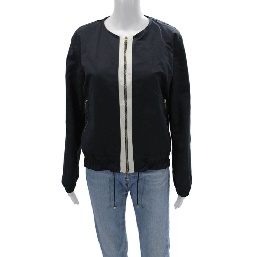 New England Womens Bomber Jacket Black Cotton Polyester Size 40